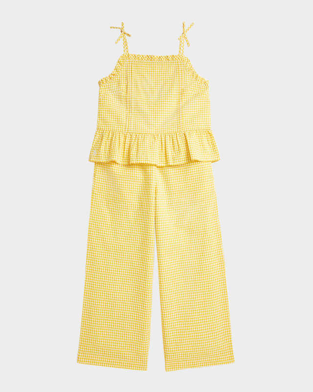 Girl's Gingham & Cherry-Print Peplum Top & Pants Set, Size 7-